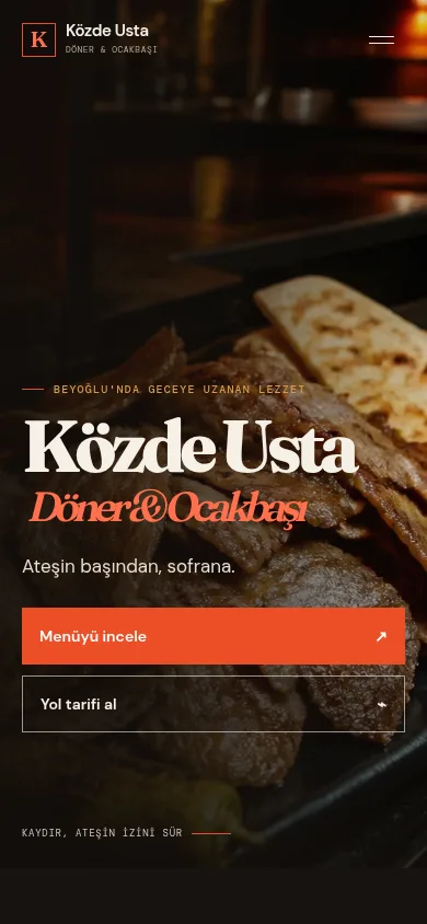 Közde Usta döner ve ocakbaşı web sitesinin mobil görünümü